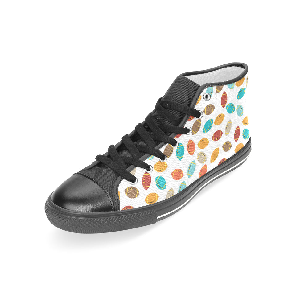 Colorful american football ball pattern Women's High Top Canvas Shoes Black