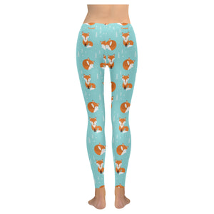 Fox pattern blue b ackground Women's Legging Fulfilled In US