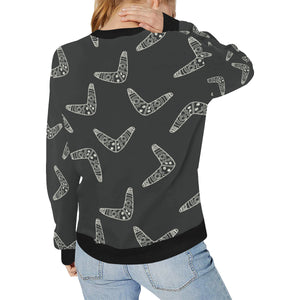 Hand drawn boomerang Australian aboriginal ornamen Women's Crew Neck Sweatshirt
