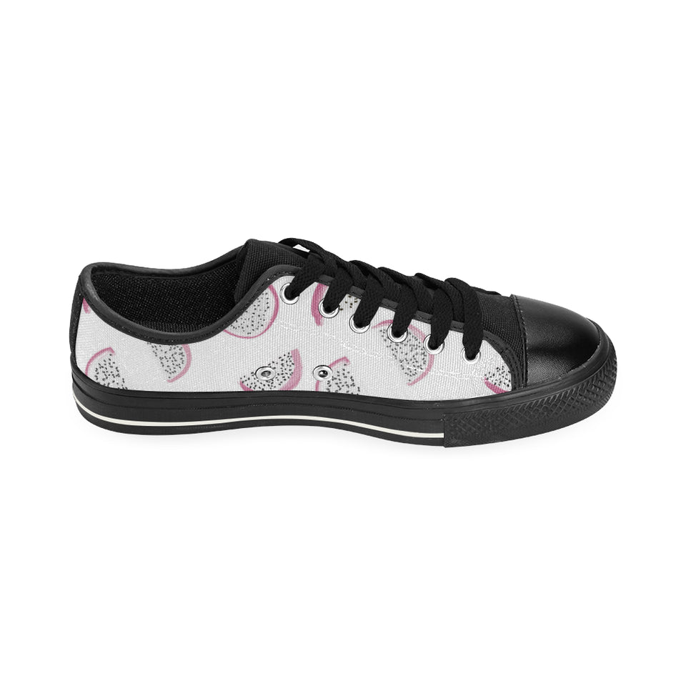 dragon fruit pattern Men's Low Top Canvas Shoes Black