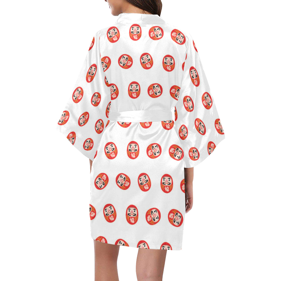 Daruma japanese wooden doll pattern Women's Short Kimono Robe