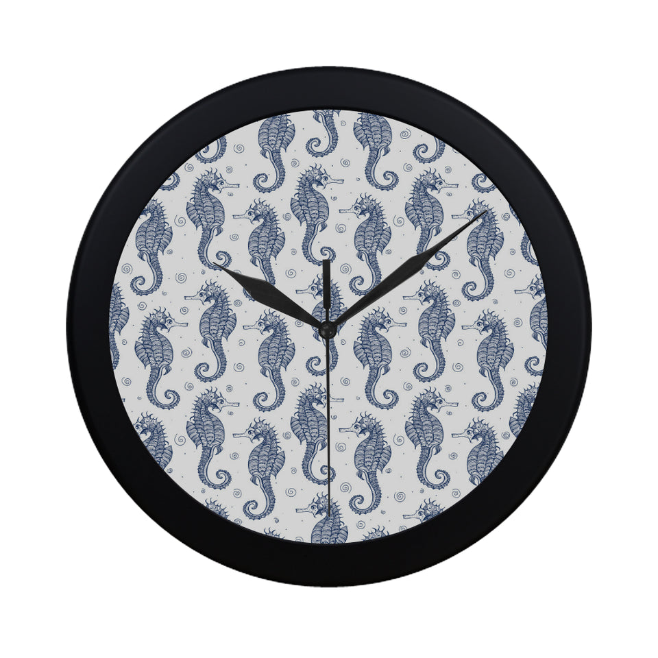 Seahorse pattern background Elegant Black Wall Clock