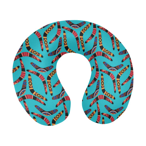 Boomerang Australian aboriginal ornament blue back U-Shaped Travel Neck Pillow