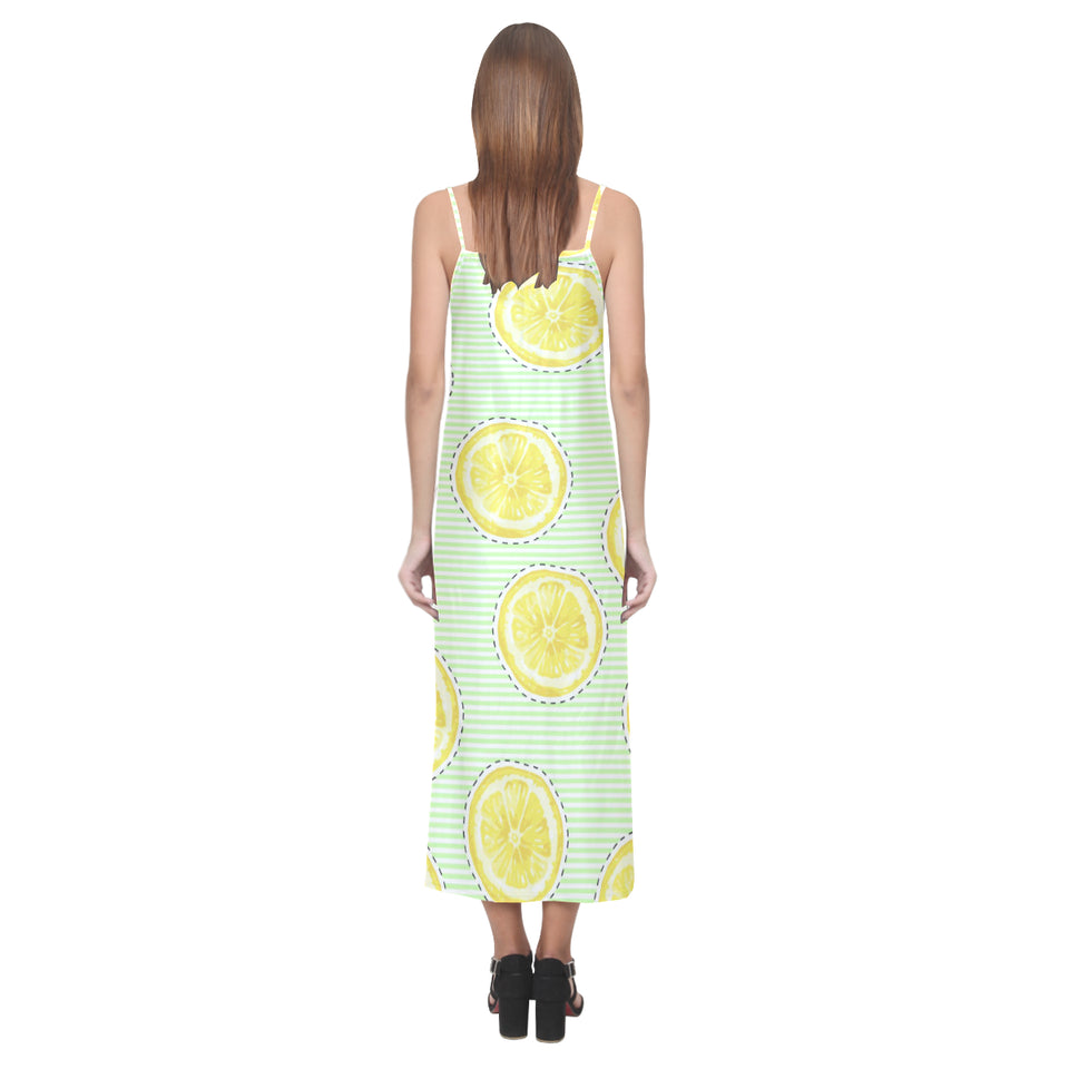 slice of lemon pattern V-Neck Open Fork Long Dress