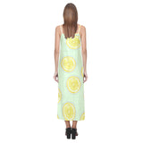 slice of lemon pattern V-Neck Open Fork Long Dress