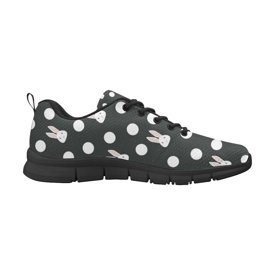 Cute white rabbit polka dots black background Women's Sneaker Shoes