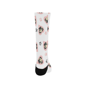 Cute pugs pink heart paw pattern Crew Socks