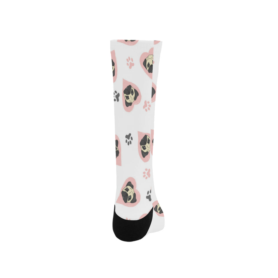 Cute pugs pink heart paw pattern Crew Socks