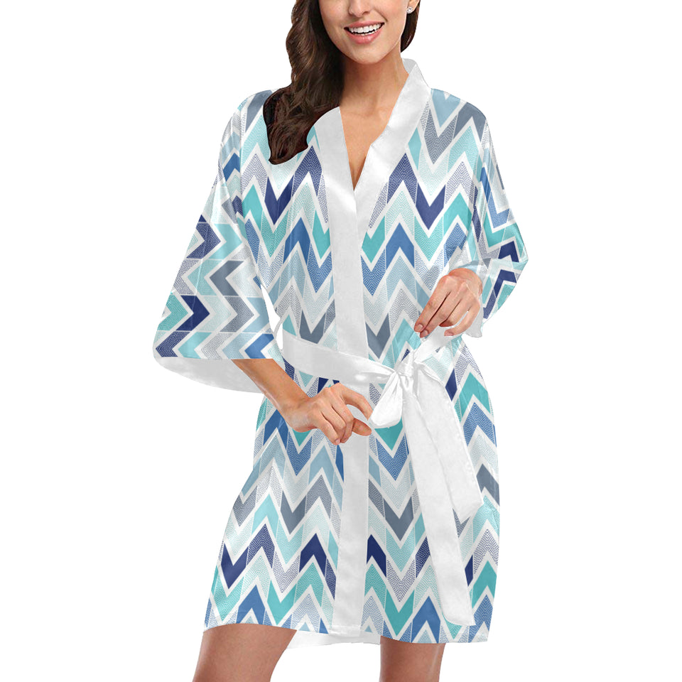 zigzag  chevron blue pattern Women's Short Kimono Robe