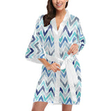 zigzag  chevron blue pattern Women's Short Kimono Robe