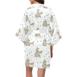 Cute Rhino pattern background Women's Short Kimono Robe