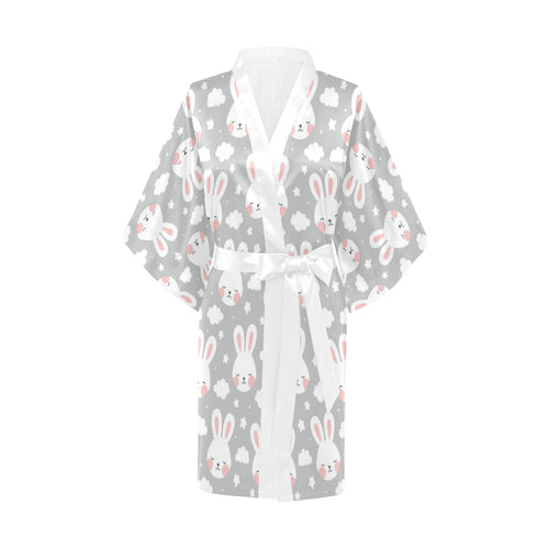Rabbit cloud Pattern Women's Short Kimono Robe