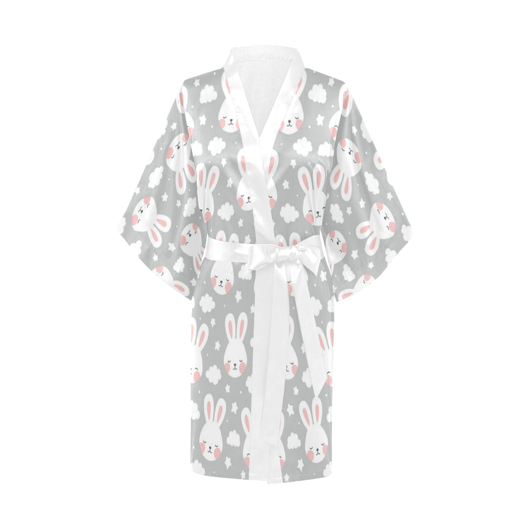 Rabbit cloud Pattern Women's Short Kimono Robe