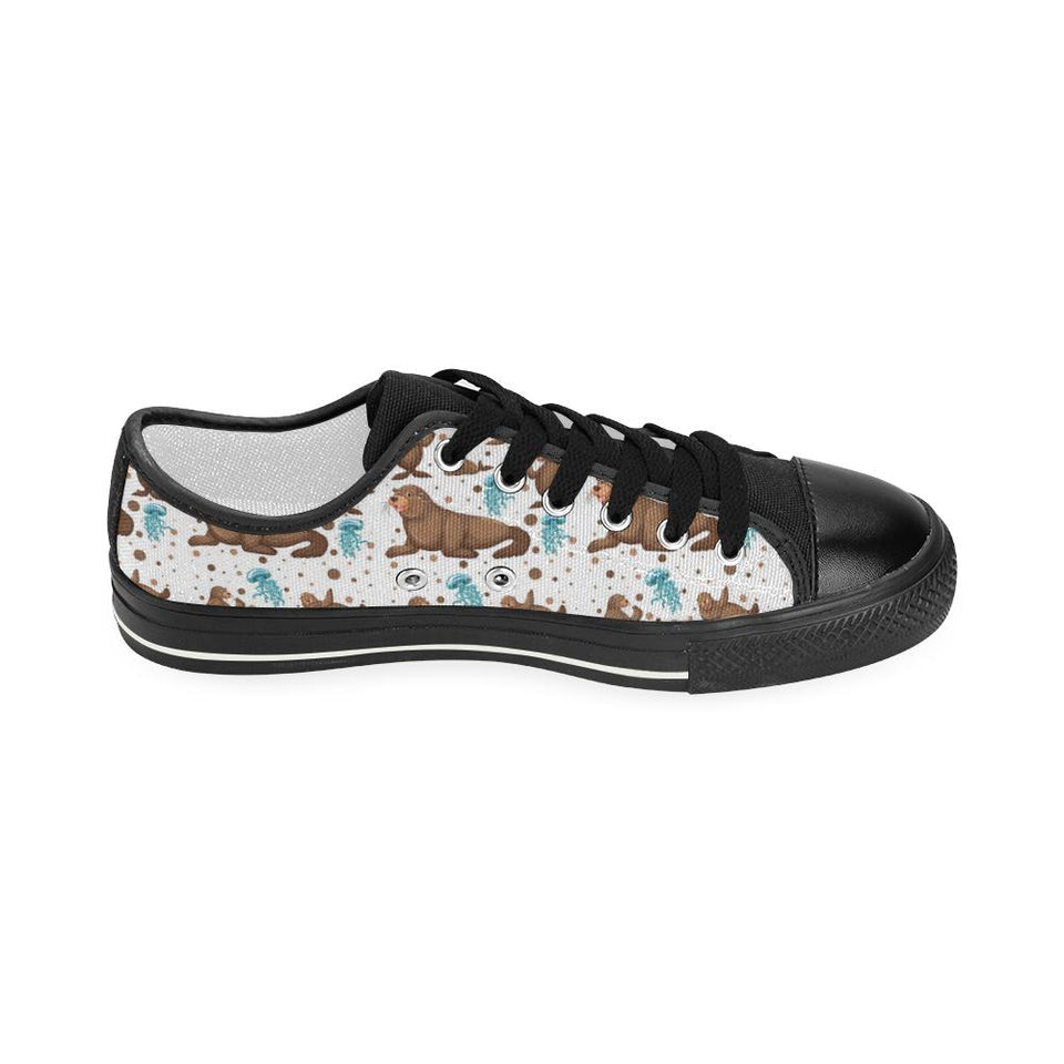 sea lion Seals jellyfish pattern Kids' Boys' Girls' Low Top Canvas Shoes Black