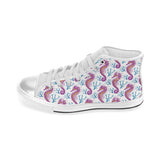Purple seahorse blue coral pattern Women's High Top Canvas Shoes White