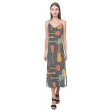 electric guitars pattern V-Neck Open Fork Long Dress