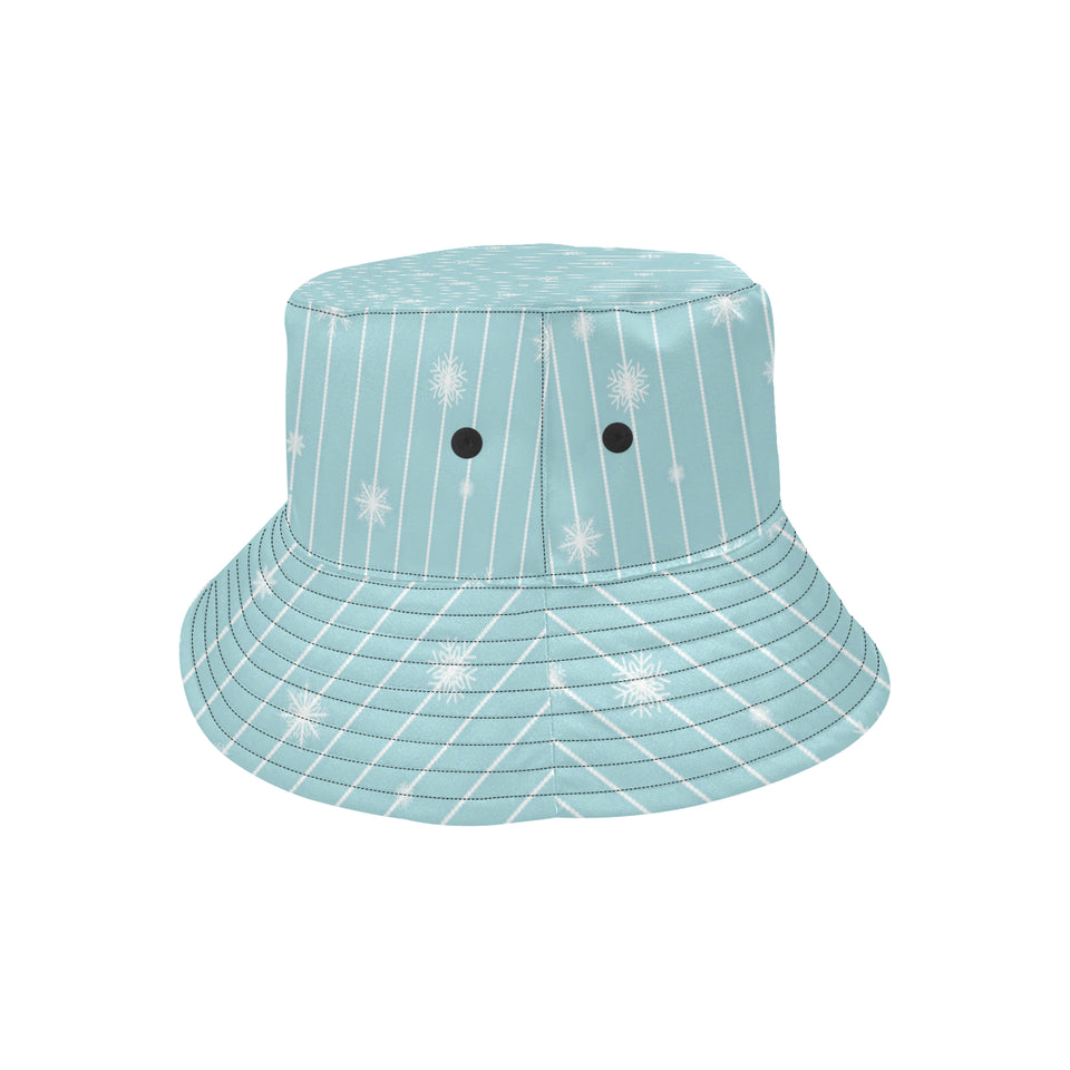 Snowflake pattern blue stripe background Unisex Bucket Hat
