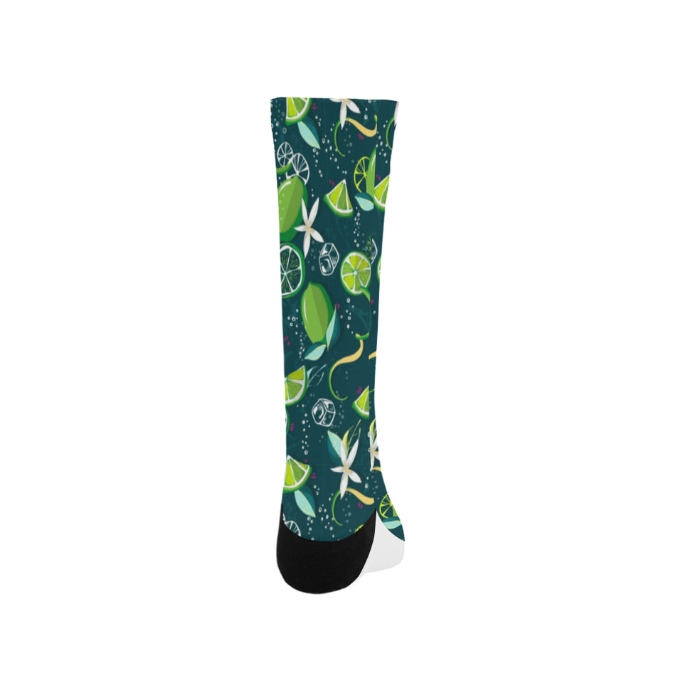 Lime ice flower pattern Crew Socks