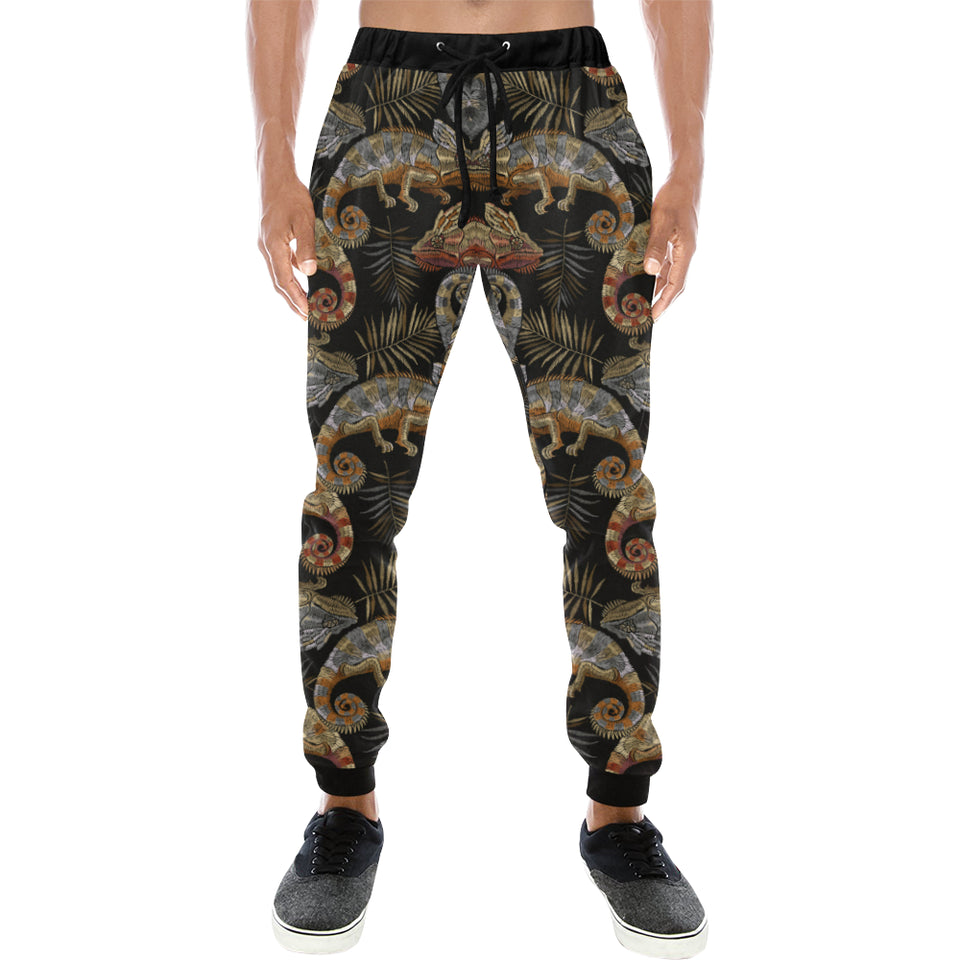 Chameleon lizard tropical leaves palm tree Unisex Casual Sweatpants