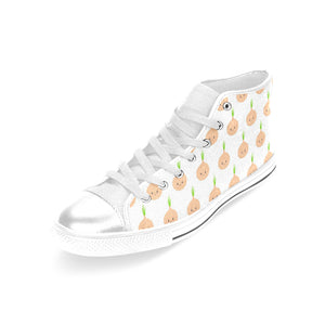 cute onions smiling faces Women's High Top Canvas Shoes White