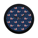 Cute sea lion seal christmas hat candy cane heart Elegant Black Wall Clock