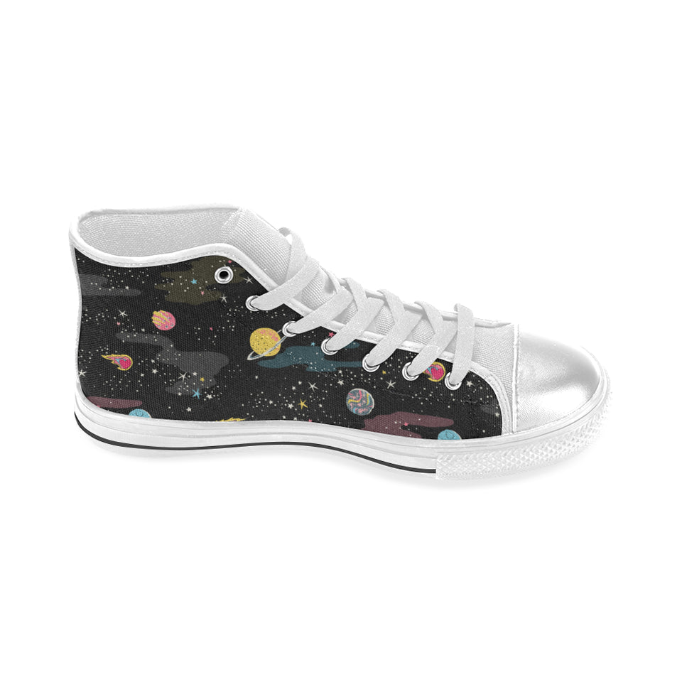 space pattern Women's High Top Canvas Shoes White