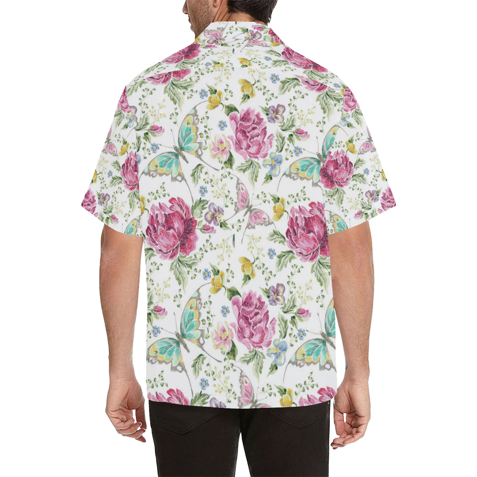 Hand drawn butterfly rose Men's All Over Print Hawaiian Shirt