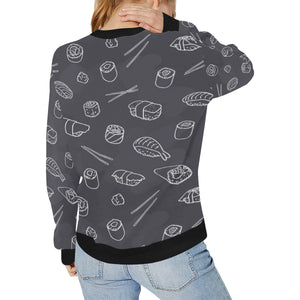 sushi pattern black background Women's Crew Neck Sweatshirt