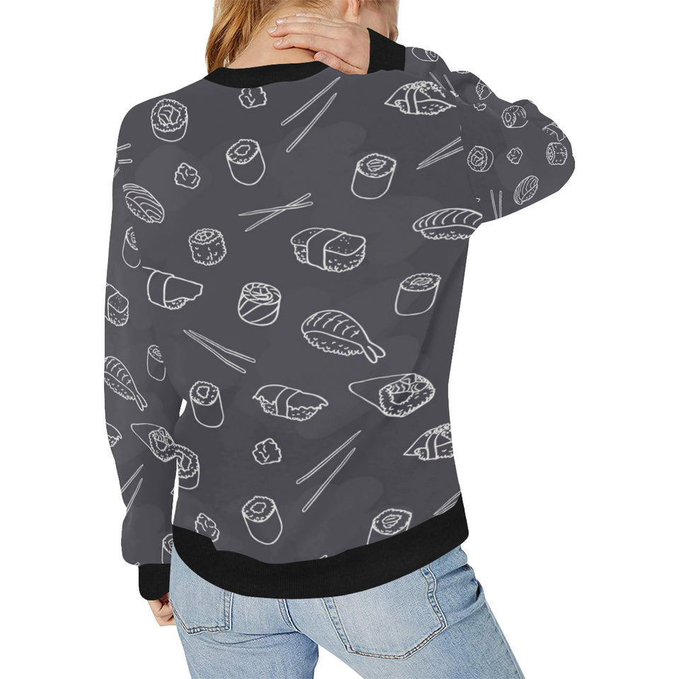 sushi pattern black background Women's Crew Neck Sweatshirt