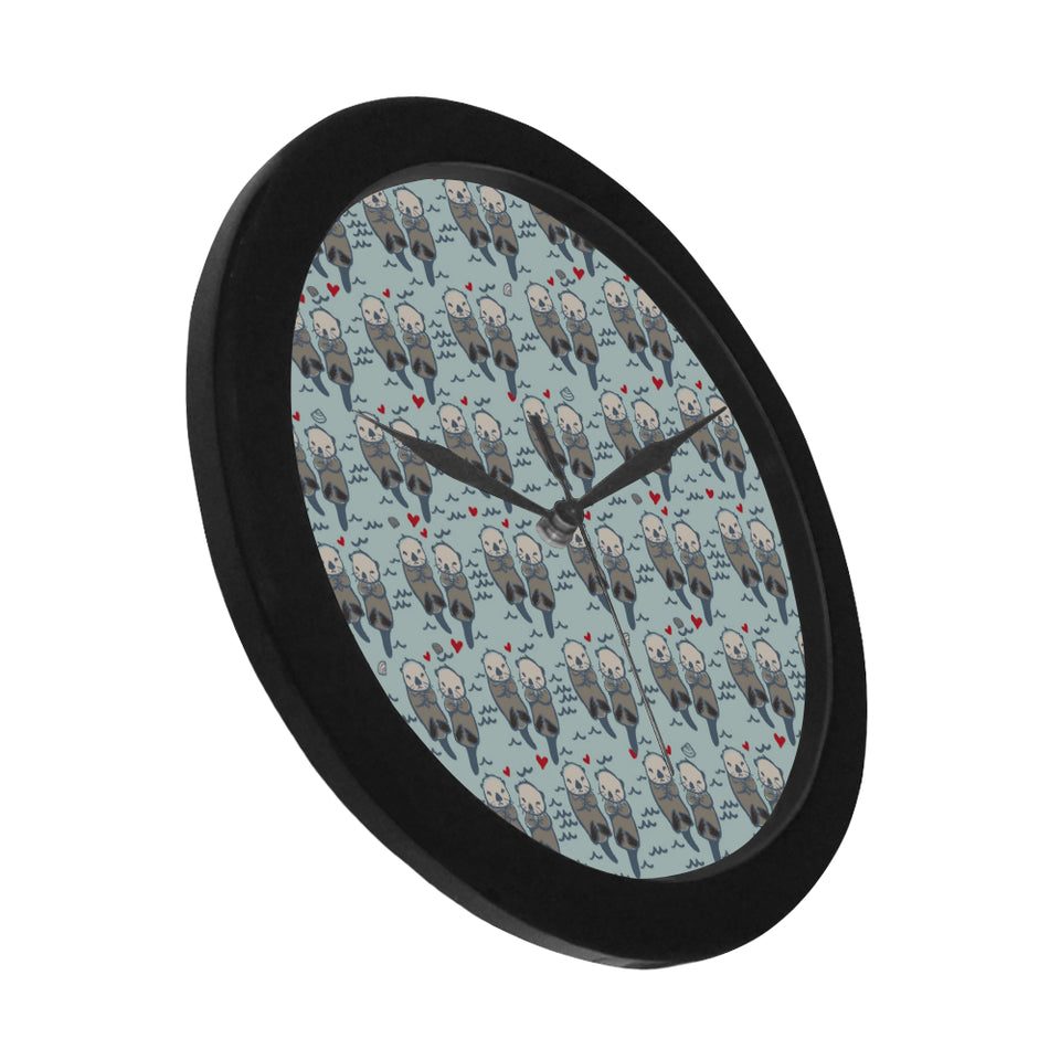 Lovely Sea Otter Pattern Elegant Black Wall Clock