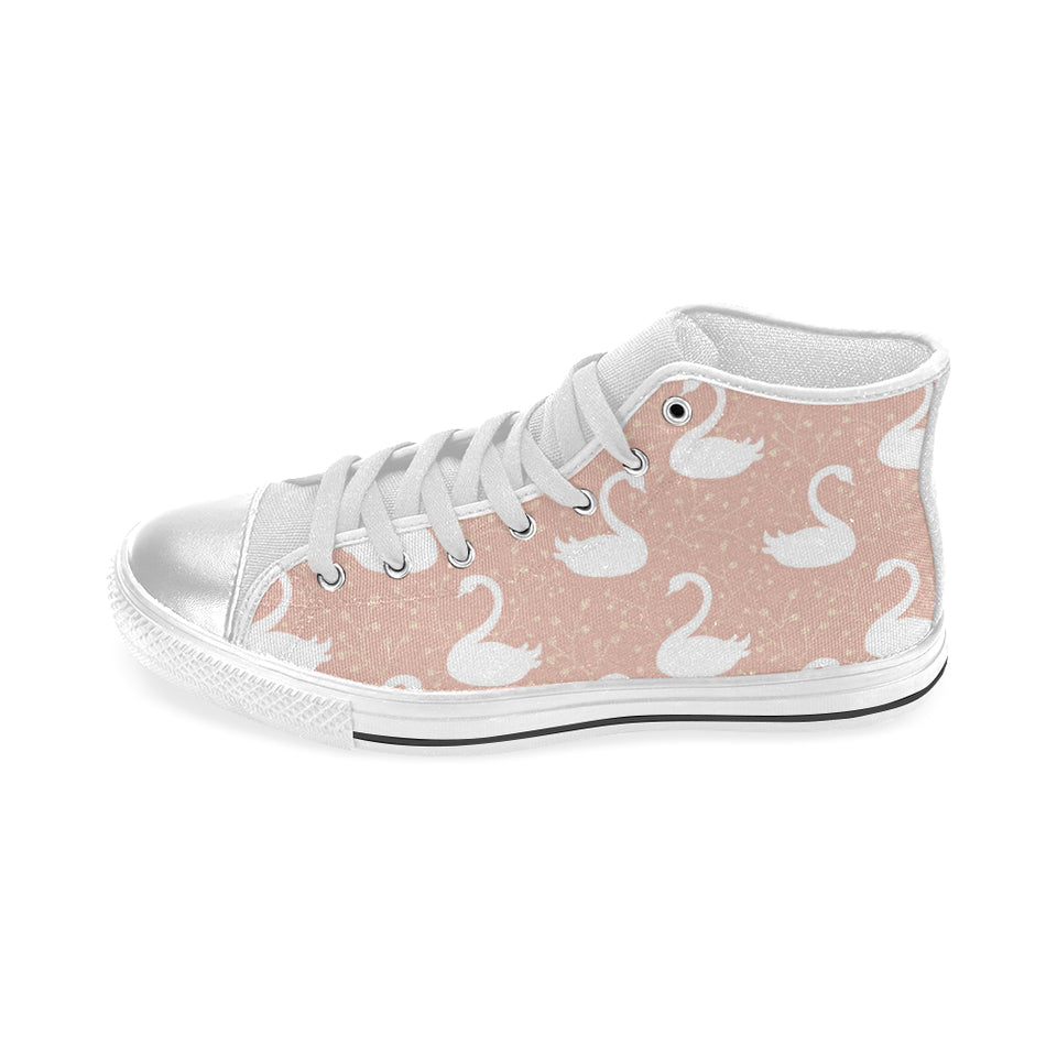 Swan flower light pink background Women's High Top Canvas Shoes White