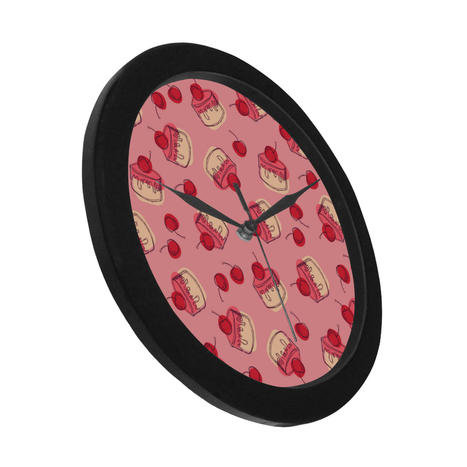 Cake cherry pattern Elegant Black Wall Clock