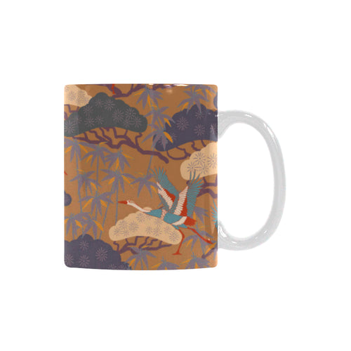 Bonsai bamboo stork japanese pattern brown theme Classical White Mug (Fulfilled In US)