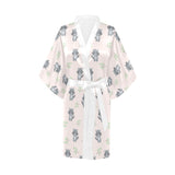cute raccoons leaves pattern Women's Short Kimono Robe