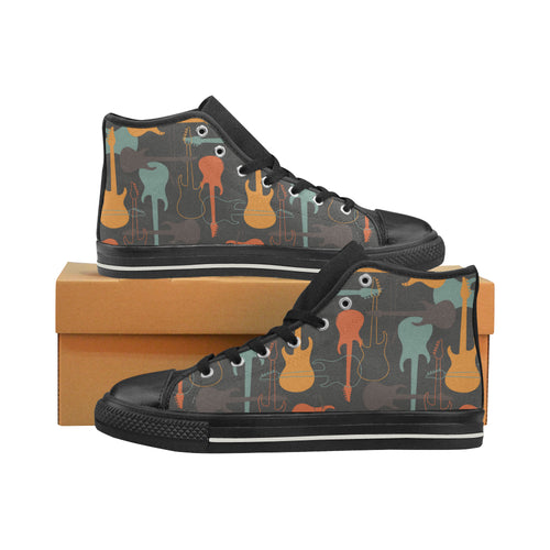 electric guitars pattern Women's High Top Canvas Shoes Black