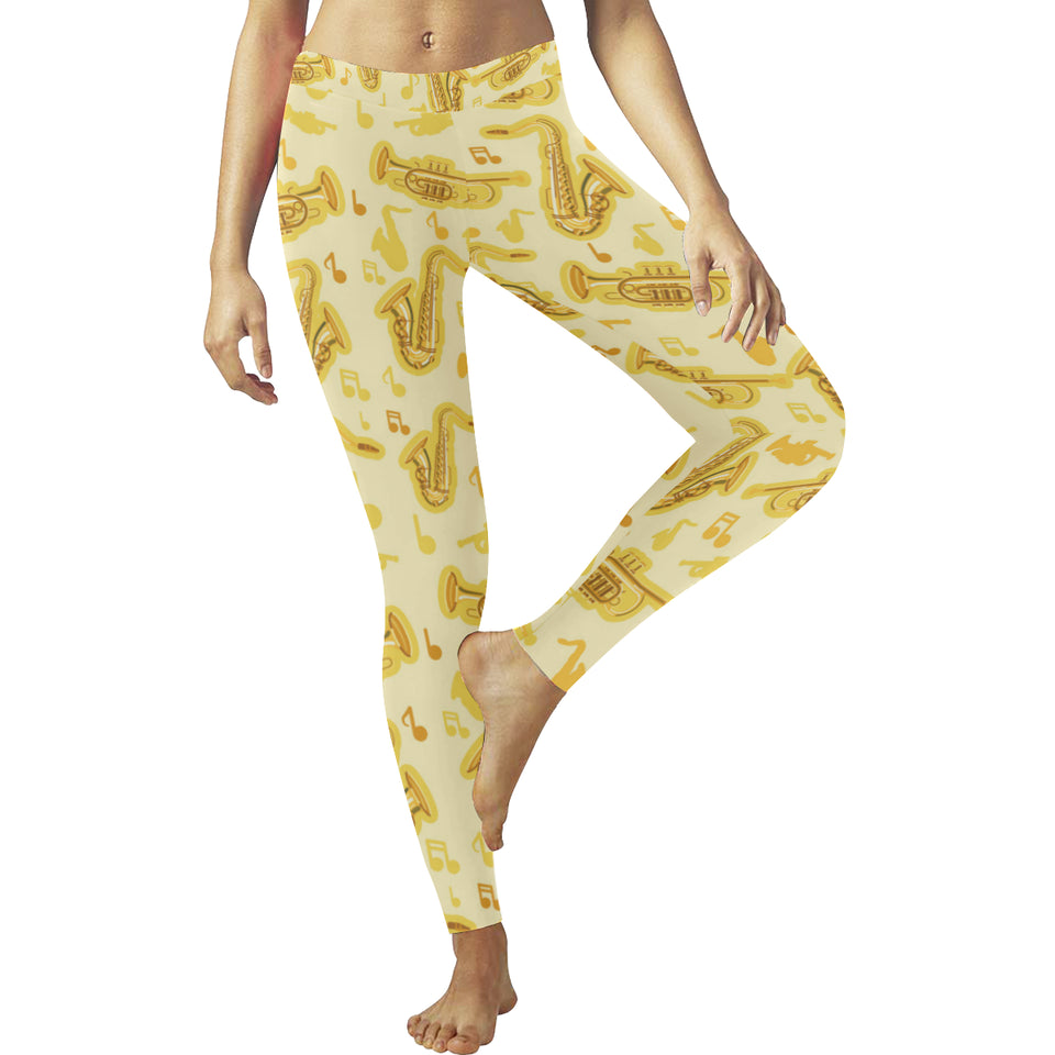 Saxophone cornet pattern yellow background Women's Legging Fulfilled In US