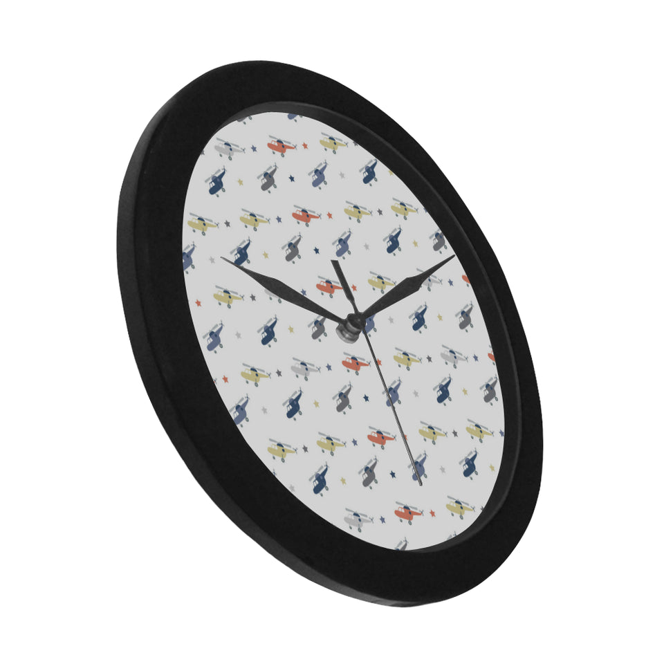 Cute helicopter star pattern Elegant Black Wall Clock