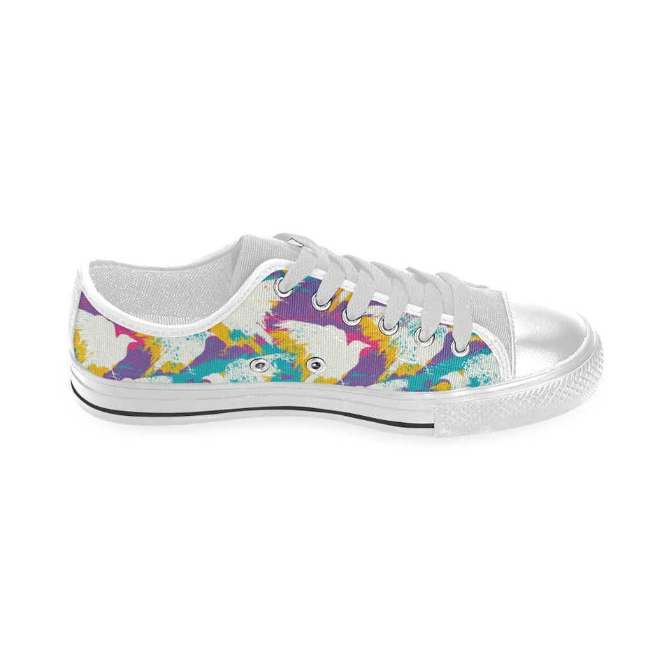 Colorful crow illustration pattern Men's Low Top Canvas Shoes White