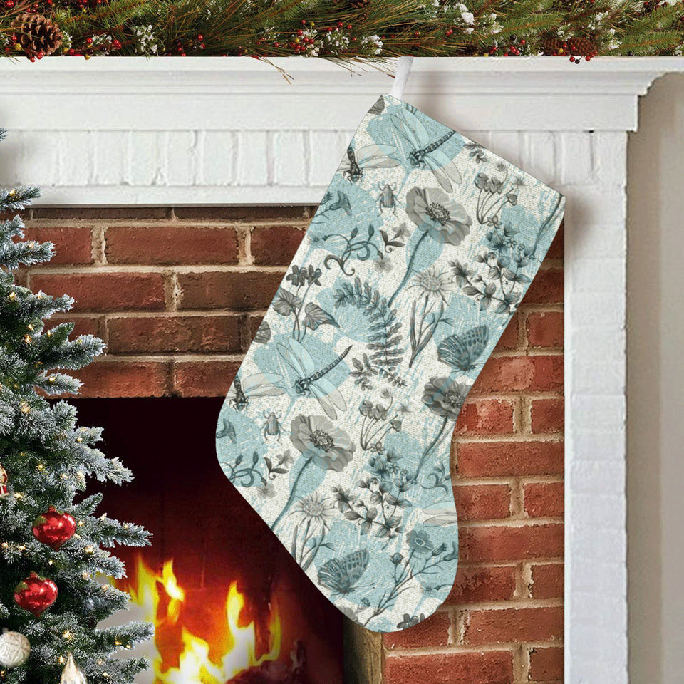 Dragonfly Butterfly Plants insect flower vintage s Christmas Stocking