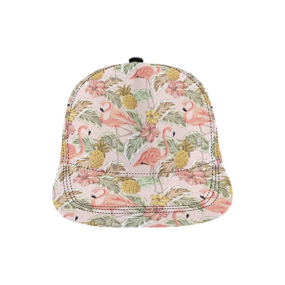 Pink flamingo birds pineapples hibiscus flower pat All Over Print Snapback Cap