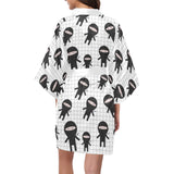 Ninja pattern plaid background Women's Short Kimono Robe