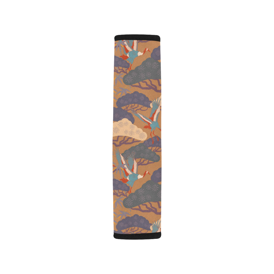 Bonsai bamboo stork japanese pattern brown theme Car Seat Belt Cover