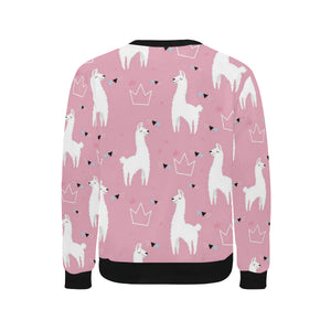 Llama Alpaca pink background Men's Crew Neck Sweatshirt