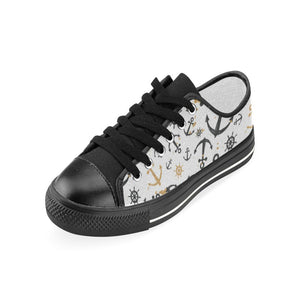 Anchors Rudders pattern Kids' Boys' Girls' Low Top Canvas Shoes Black