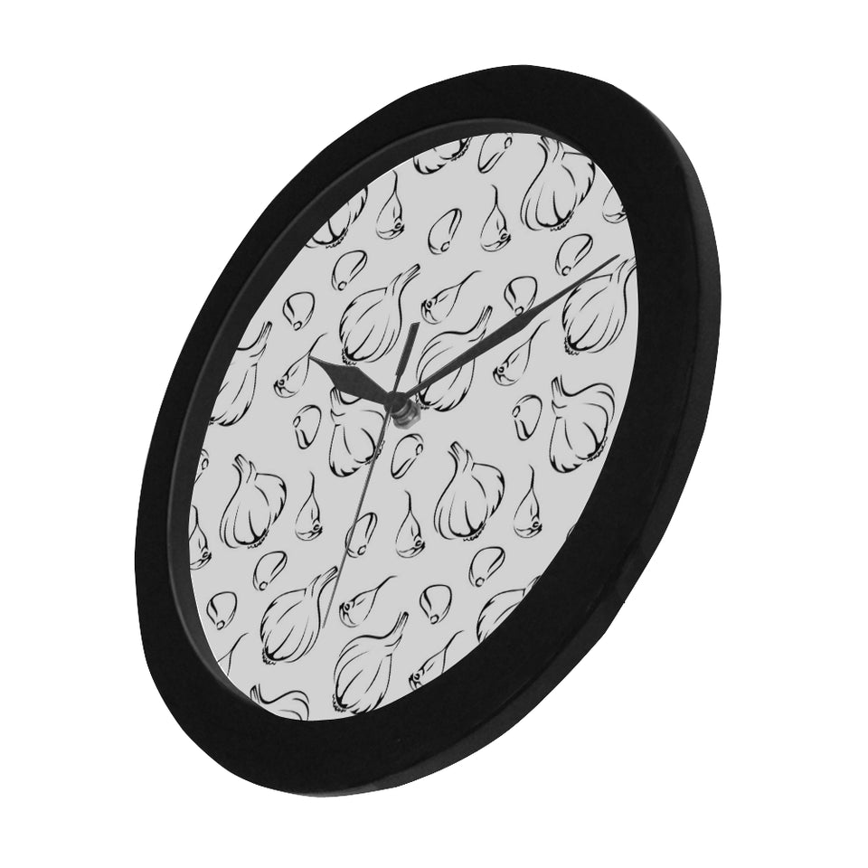 Garlic pattern black white Elegant Black Wall Clock