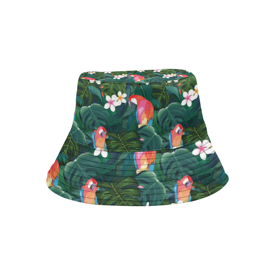 Parrot Palm tree leaves flower hibiscus pattern Unisex Bucket Hat