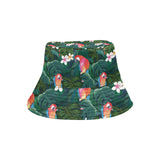 Parrot Palm tree leaves flower hibiscus pattern Unisex Bucket Hat