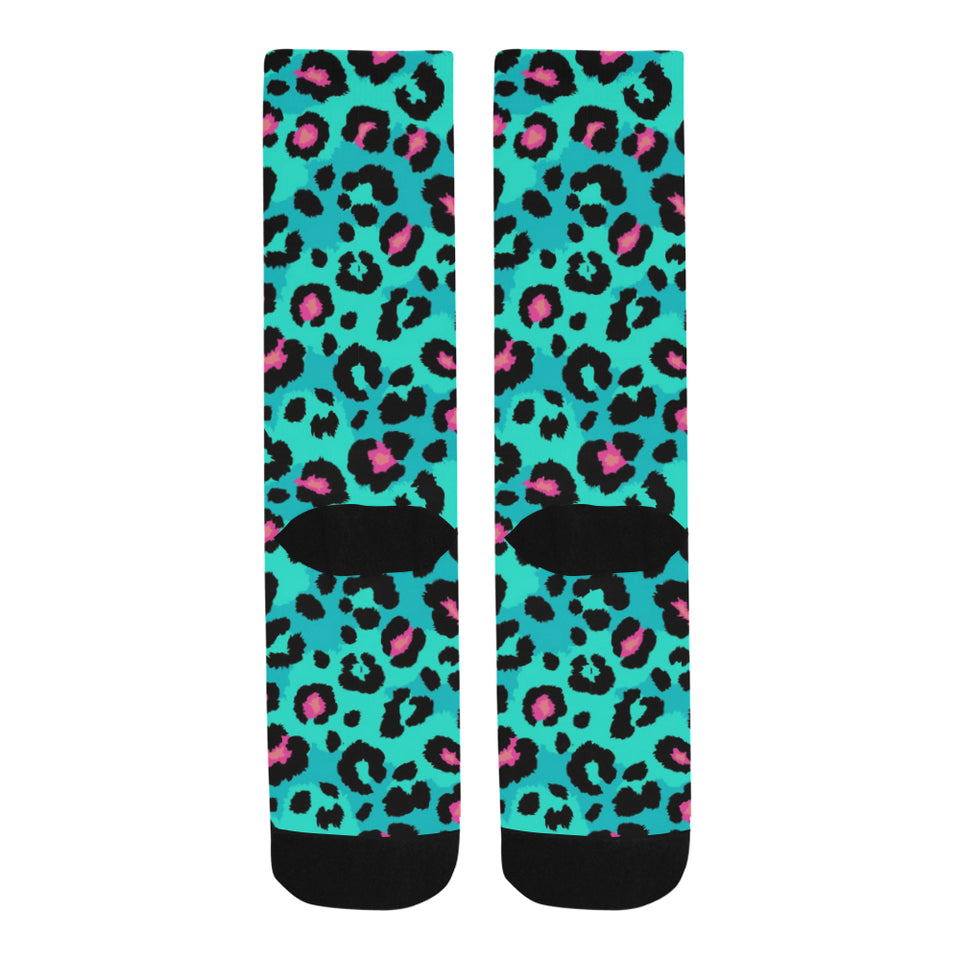 Green leopard skin print pattern Crew Socks