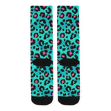 Green leopard skin print pattern Crew Socks