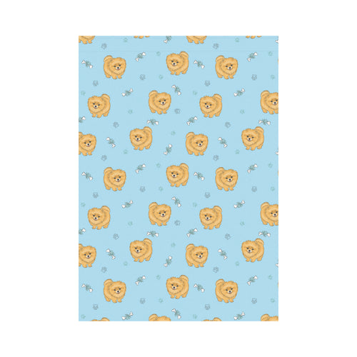 Brown cute pomeranian blue blackground House Flag Garden Flag